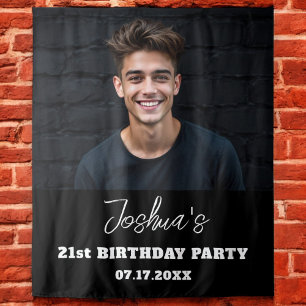 Modern Birthday Party Black Custom Photo Instagram Tapestry
