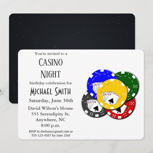 Modern Birthday Party Casino Poker Night Invitation (Front/Back)