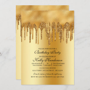 Modern Birthday Party Dripping Gold Personalised Invitation