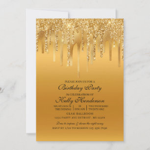 Modern Birthday Party Dripping Gold Personalised Invitation