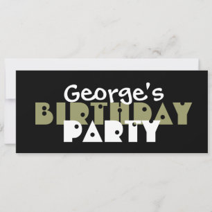 Modern Birthday Party Olive Green and Black Custom Invitation