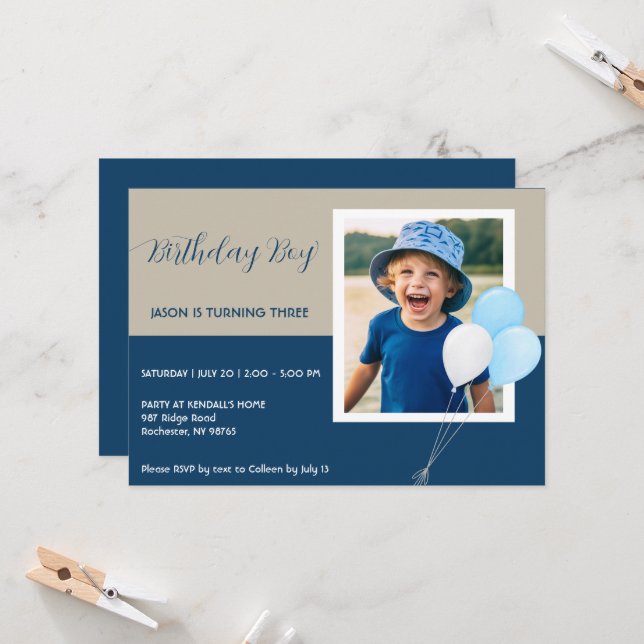 Modern Birthday Party Photo Invitation (Front/Back In Situ)