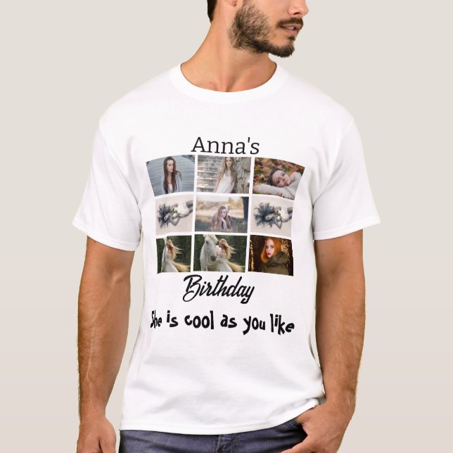Modern Birthday personalised 9 Photo Collage T-Shirt (Front)