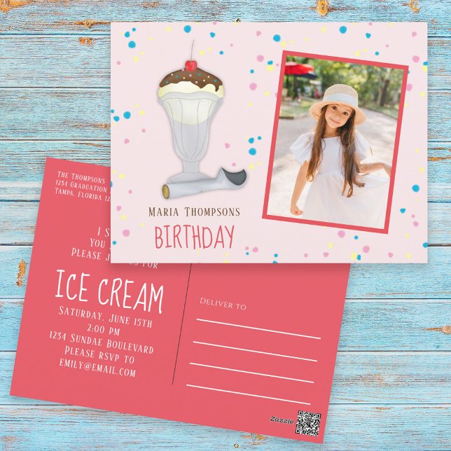 Modern Birthday Photo Ice Cream Sprinkles Cute Postcard (Creator Uploaded)