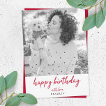 Modern Birthday Photo Minimalist Red Stylish Card<br><div class="desc">Simple, stylish "Happy Birthday" photo card in deep red modern minimalist typography and complementary "with love" in matching style. Your name and inside message "Wishing you a wonderful birthday!" can easily be personalised for a unique card with a personal touch! The card shows an example image of a young girl...</div>