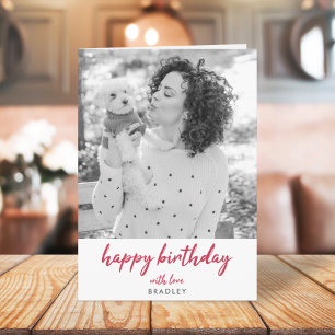 Modern Birthday Photo Minimalist Red Stylish Card