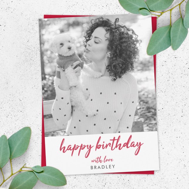 Modern Birthday Photo Minimalist Red Stylish Card (Creator Uploaded)