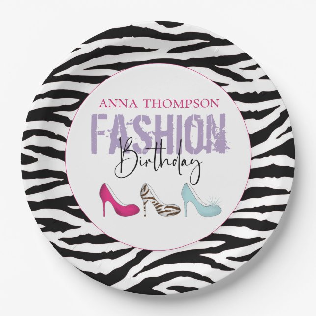 Modern Birthday Pink Chic Girl Fashion Shoes Paper Plate (Front)