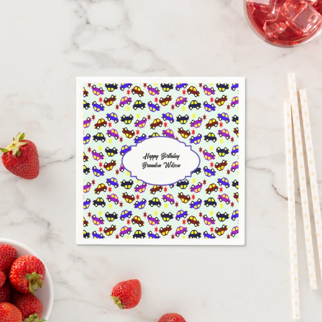 Modern Birthday Pixel Car Seamless Pattern Napkin (Insitu)