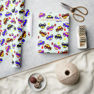 Modern Birthday Pixel Car Seamless Pattern Wrapping Paper