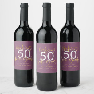 modern birthday purple and gold simple elegant wine label