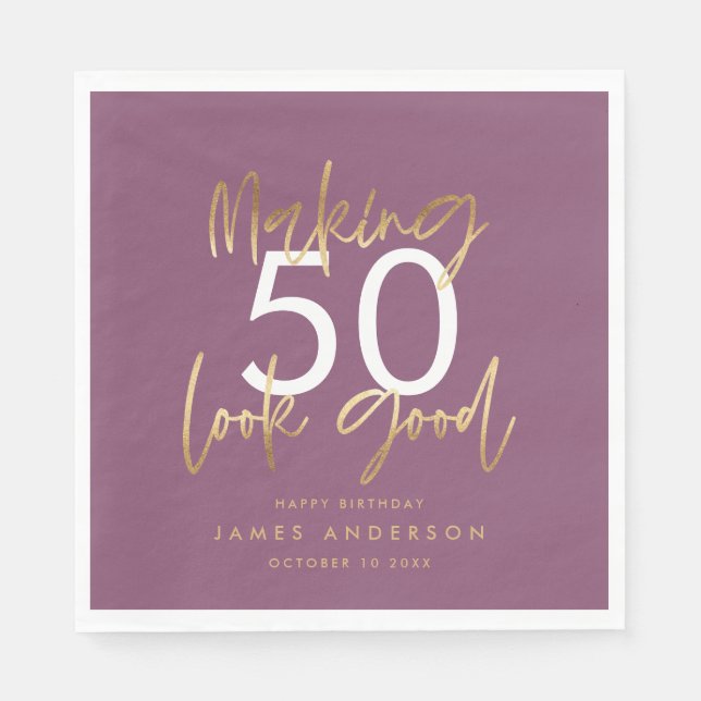 Modern birthday simple stylish elegant purple napkin (Front)