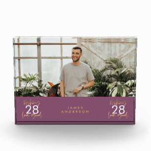 Modern birthday simple stylish elegant script phot photo block