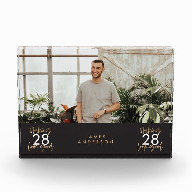 Modern birthday simple stylish elegant script photo block (Front)