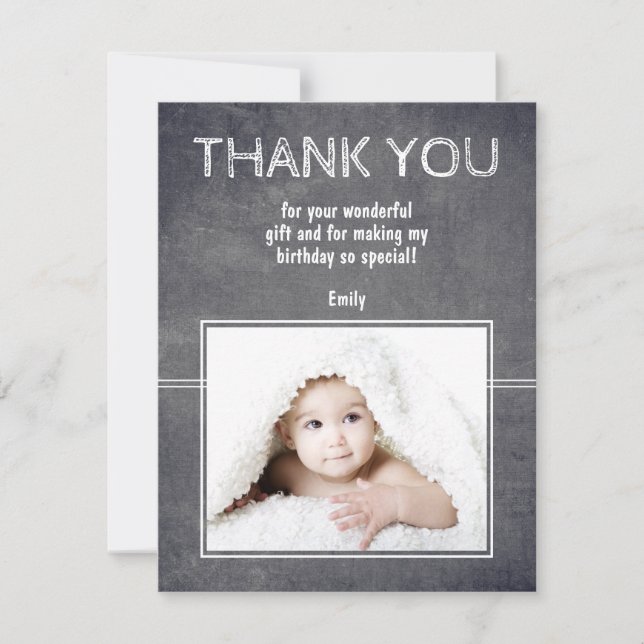 Modern Birthday Thank you Photo Card for Kids (Front)