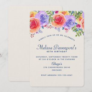Modern Birthday Watercolor Floral Bouquet Invitation