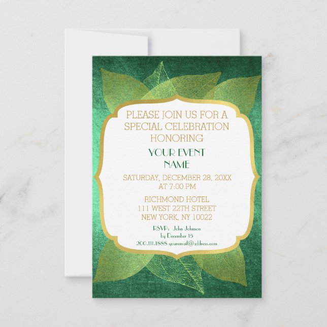 Modern Birthday Wedding Green Golden Vip Invitation (Front)