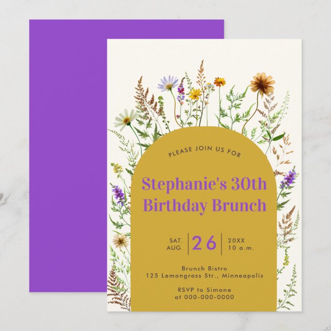 Modern Bistro Wildflower Boho Frame 30th Birthday Invitation (Front/Back)