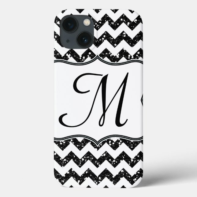 Modern Blac Glitt Chevron Girly Monogram IPAD Case (Back)