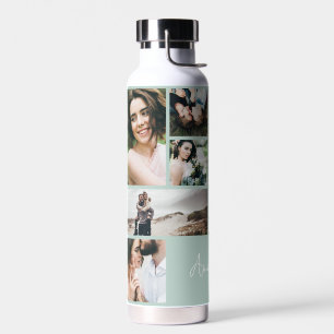 Modern black 10 photo personlaized elegant simple  water bottle