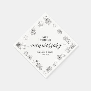 Modern Black 10th Wedding Anniversary Party Napkin