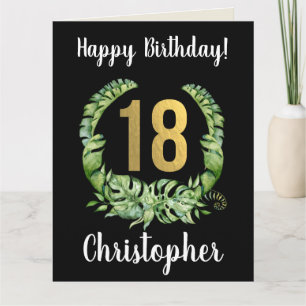 Modern black 18th Birthday men name Card