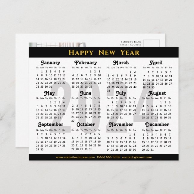 Modern Black 2024 Calendar Corporate Photo Simple Holiday Postcard (Front/Back)