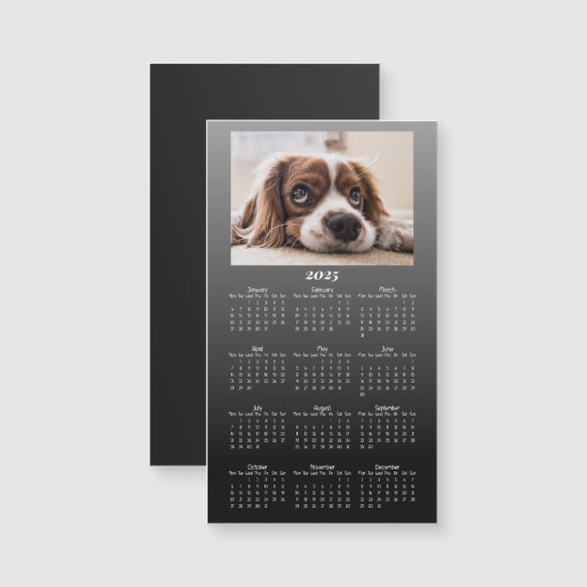 Modern Black 2025 Calendar Magnet with Photo (Front/Back)
