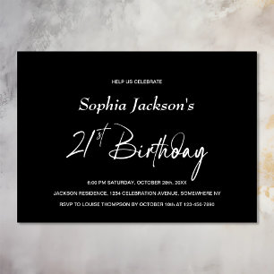 Modern Black 21st Birthday Party Invitation
