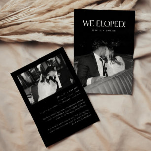 Modern Black 2-Photo Wedding Couple Elopement Announcement