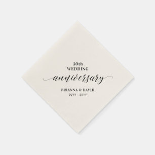 Modern Black 30th Wedding Anniversary Party Napkin