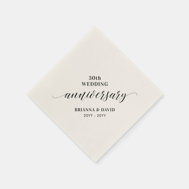 Modern Black 30th Wedding Anniversary Party Napkin (Corner)