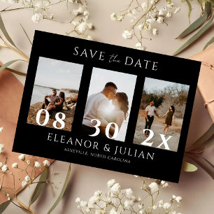 Modern Black 3 Photo Film Strip Save the Date Magnetic Invitation