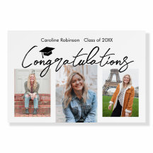 Modern black 3 Photo Graduation Congratulations