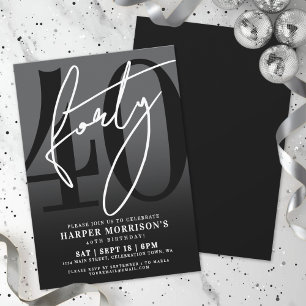 Modern Black 40th Birthday Party Invitation