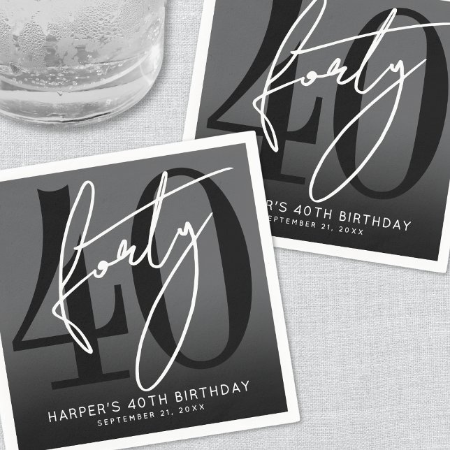 Modern Black 40th Birthday Party Napkin (Modern Black 40th Birthday Party Napkins)