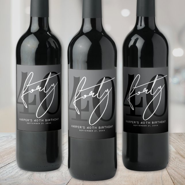 Modern Black 40th Birthday Party Wine Label (Modern Black 40th Birthday Party Wine Label)