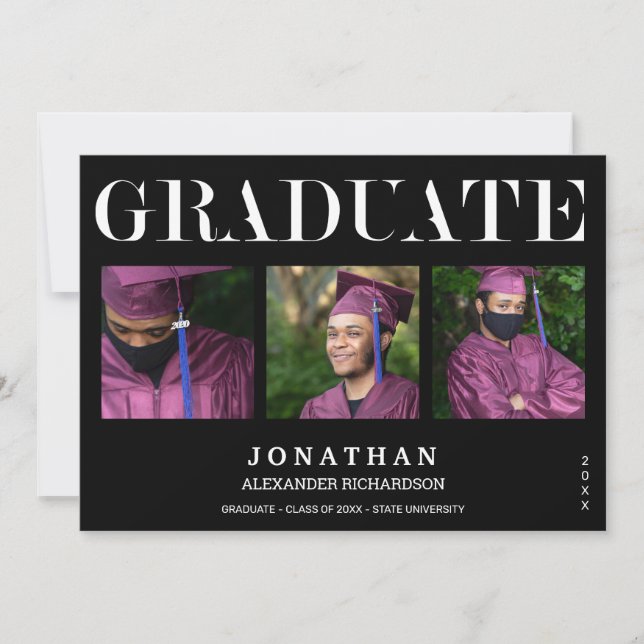 Modern Black 4 Photo Graduation Announcement 2M (Front)