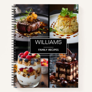 Modern Black 4 Photo Personalised Family Recipes Notebook