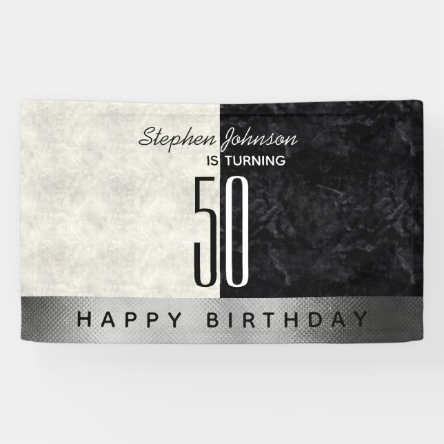 Modern Black 50th Birthday Party Banner (Horizontal)