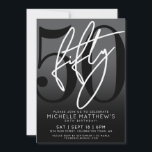 Modern Black 50th Birthday Party Invitation<br><div class="desc">Celebrate fifty years in style with this modern grey to black gradient 50th birthday party invitation. The design features a large black "50" across most of the card, with a handwritten script-style white "Fifty" layered over it for a bold, contemporary look. The party details sit neatly at the bottom in...</div>