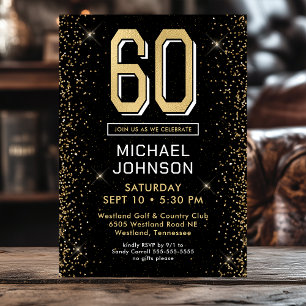 Modern Black 60th Birthday  Invitation