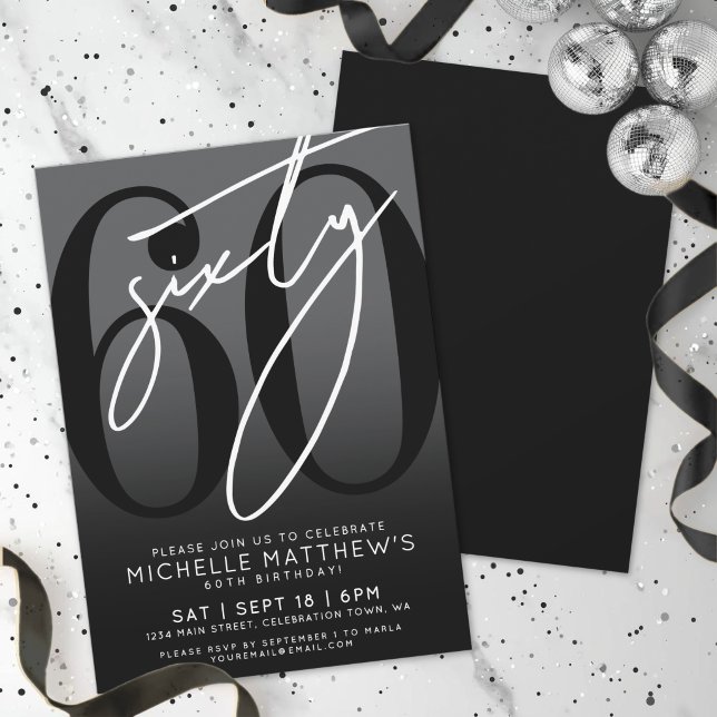 Modern Black 60th Birthday Party Invitation (Modern Black 60th Birthday Party Invitation)
