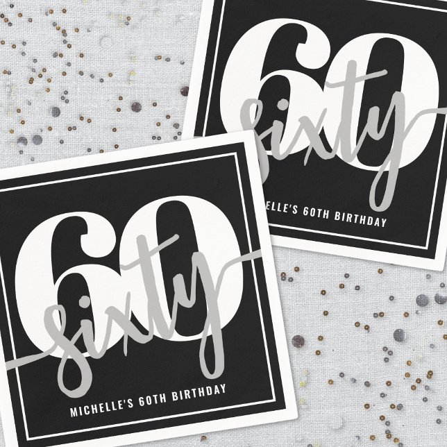 Modern Black 60th Birthday Party Napkin (Modern Black 60th Birthday Party Napkins)