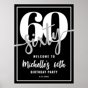 Modern Black 60th Birthday Party Welcome Sign