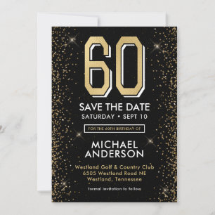 Modern Black 60th Birthday Save The Date