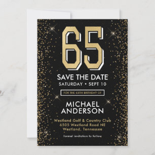 Modern Black 65th Birthday Save The Date