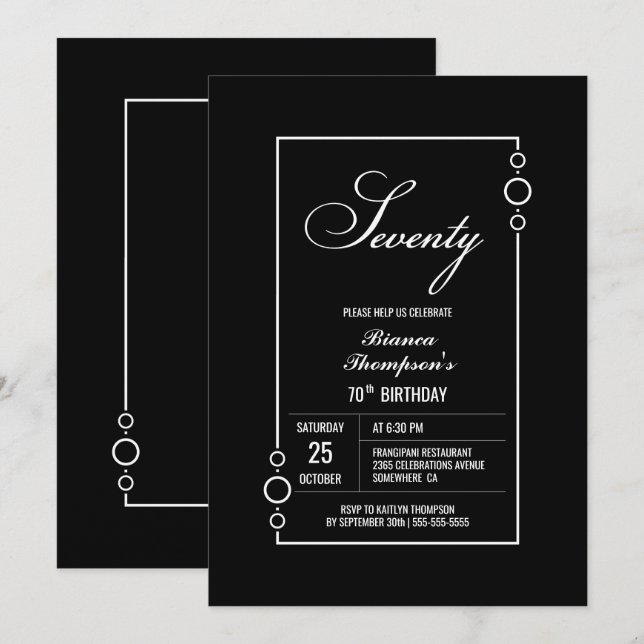 Modern Black 70th Birthday Party Invitation (Front/Back)