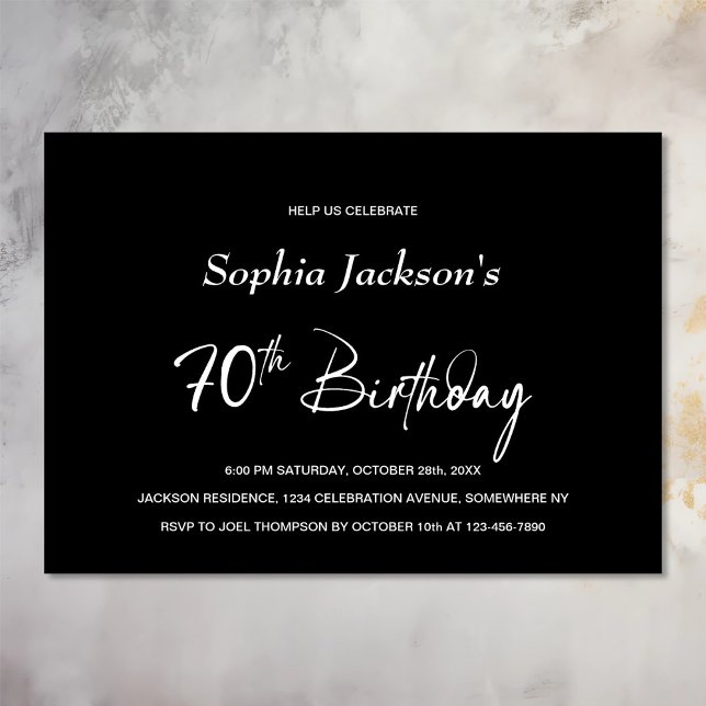 Modern Black 70th Birthday Party Invitation (Creator Uploaded)