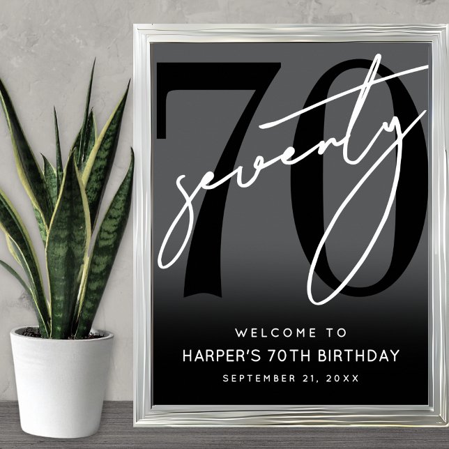Modern Black 70th Birthday Party Welcome Sign (Modern Black 70th Birthday Party Welcome Sign)